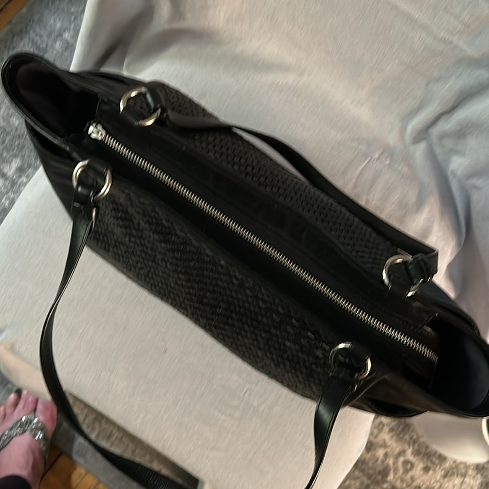 Coach Park Large Woven Black & Silver Leather Zip Top Tote Shoulder Bag - Picture 8 of 11